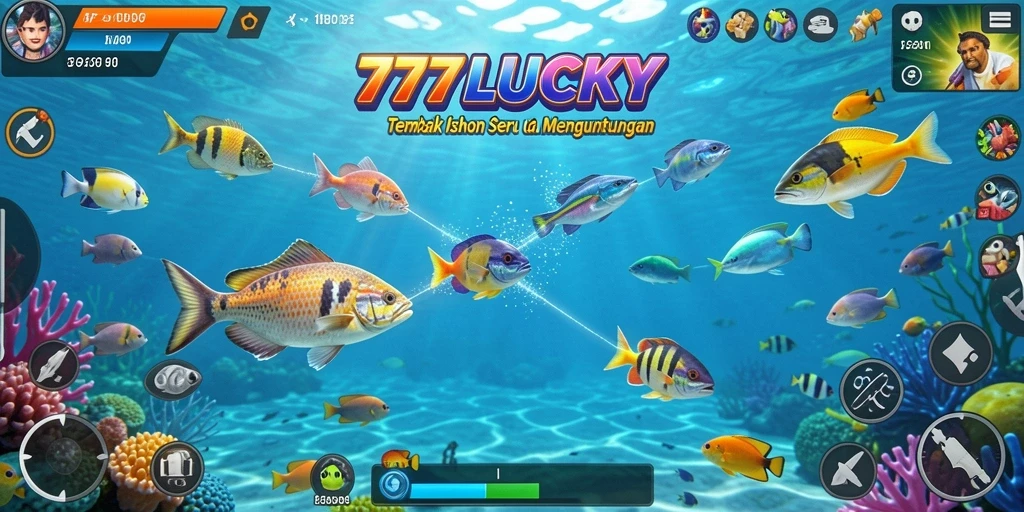 Tampilan gameplay seru dalam permainan Tembak Ikan 777LUCKY.