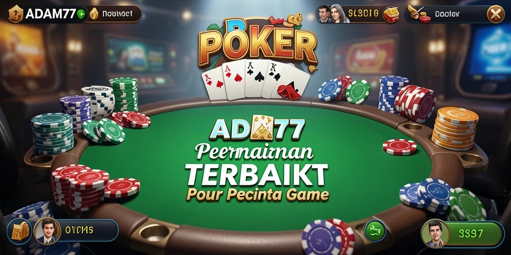 Tampilan screenshot utama ADAM77 menampilkan gameplay Poker yang menegangkan.