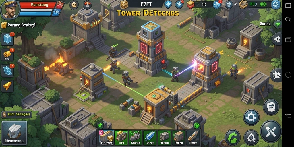Screenshot menunjukkan gameplay seru di F7F7 dalam Tower Defense.