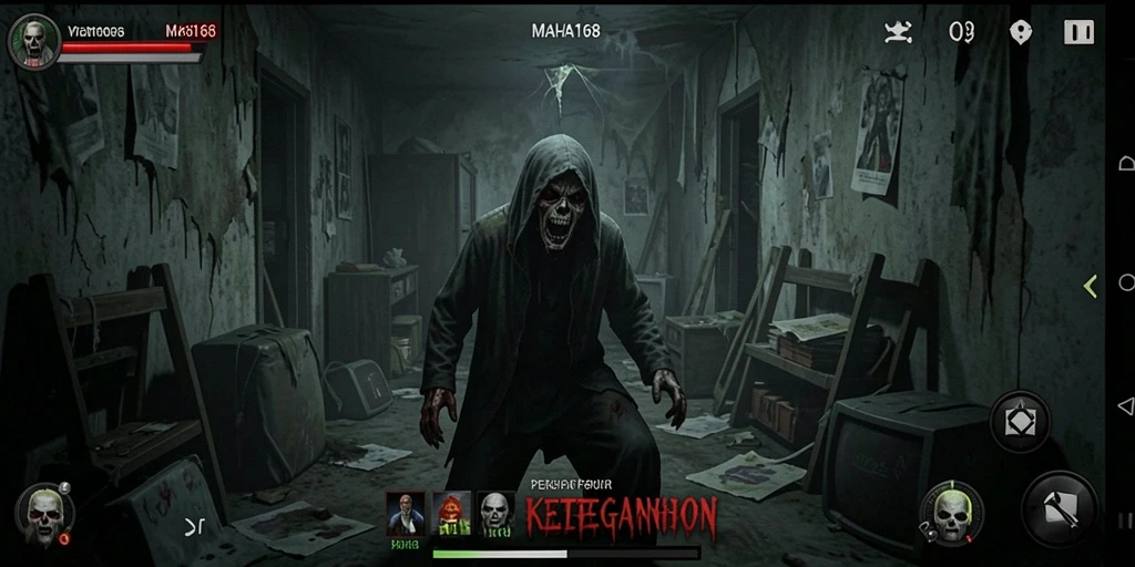 Tangkapan layar gameplay MAHA168 yang menyeramkan dan mendebarkan.