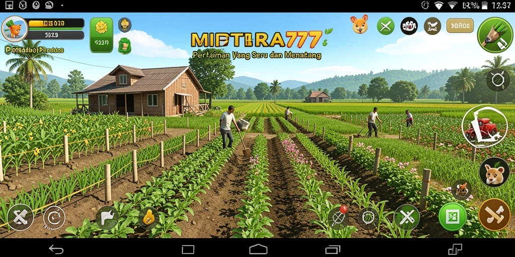 Tampilan gameplay MITRA77 dengan aktivitas bertani yang seru.