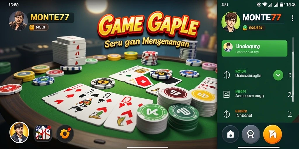 Screenshot gameplay seru dari MONTE77 yang menunjukkan aksi Gaple.