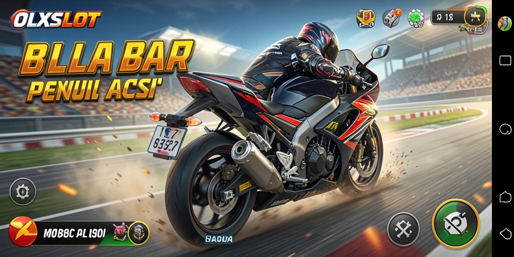 Tampilan gameplay OLXSLOT yang menegangkan dan seru dalam balapan motor.