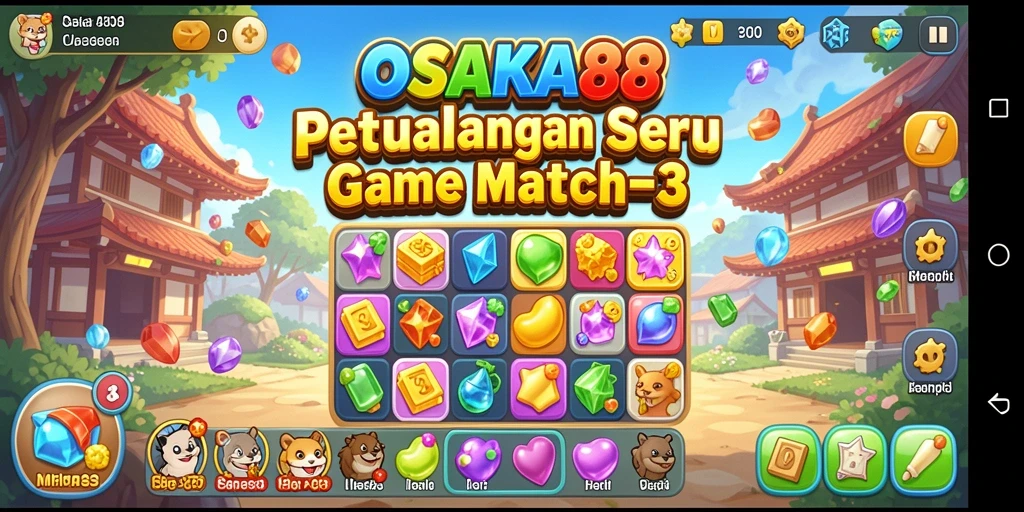 Tampilan gameplay seru dalam OSAKA88 di level Match-3.