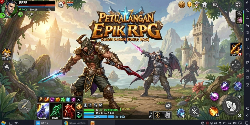 Screenshot gameplay RP99 menampilkan aksi seru dalam pertempuran RPG.