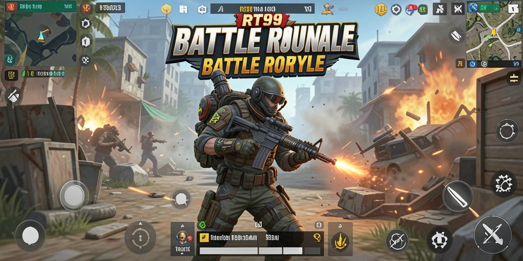 Tampilan gameplay yang mendebarkan dari RT99 dalam pertarungan Battle Royale.
