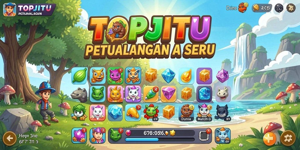 Tampilan menarik gameplay Match-3 di TOPJITU.